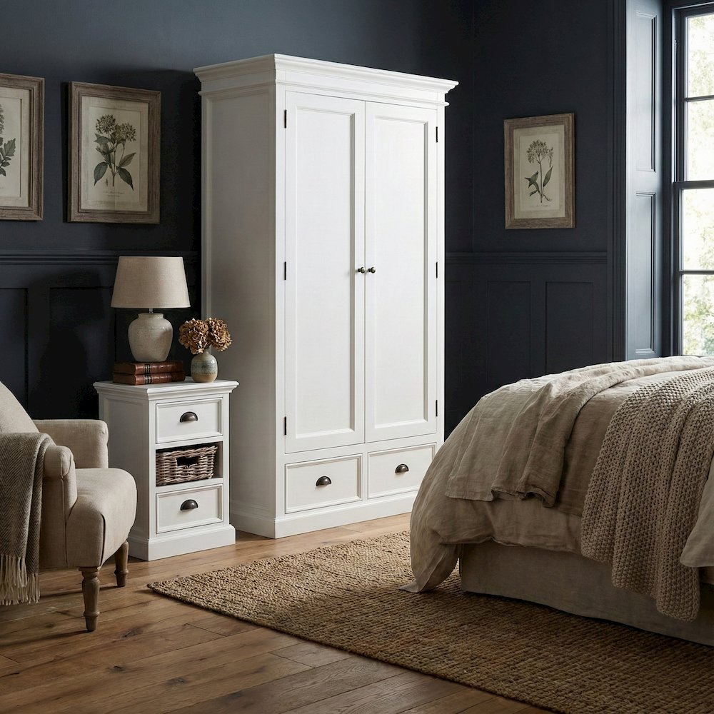 Halifax Classic White Bedside Storage Unit with Basket. Picture 1