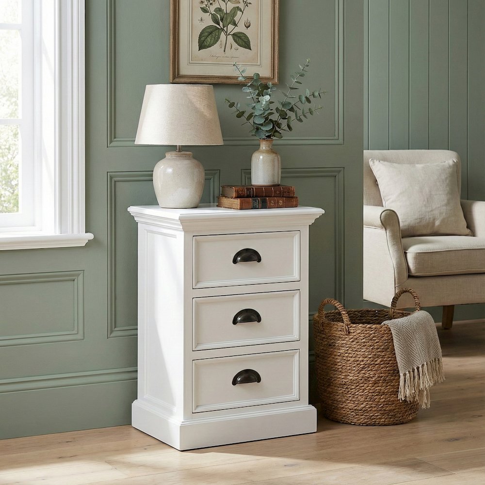 Halifax Classic White Bedside Drawer Unit. Picture 1