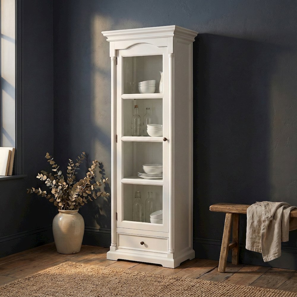 Provence Classic White Glass Cabinet. Picture 1