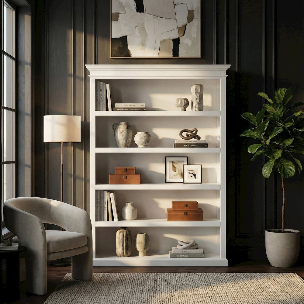 Halifax Bookcase with 5 Shelves, Classic White. Picture 1