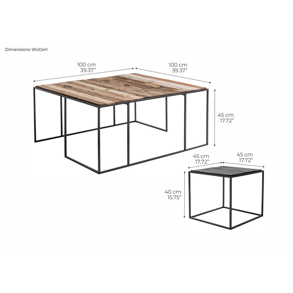 Rustika Rustic Boat Wood & Nordic Black Nesting Coffee Table Set 100cm. Picture 5