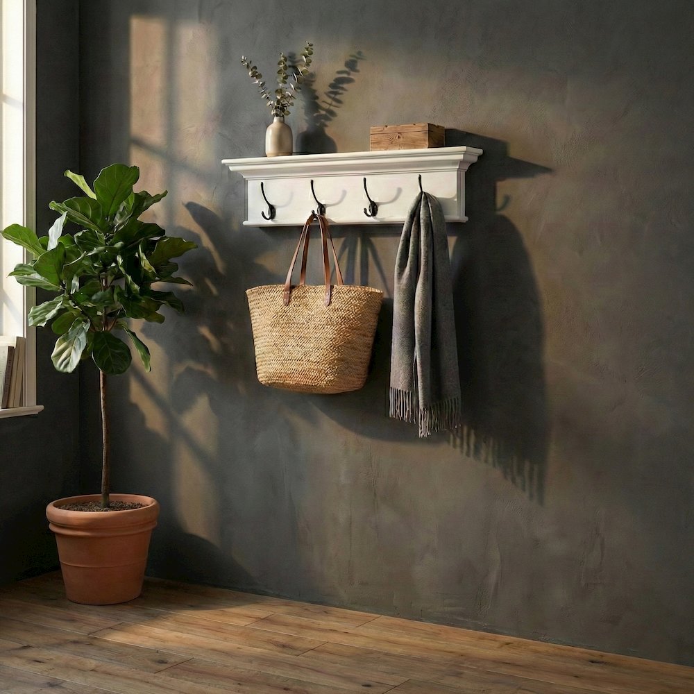 Halifax Classic White 4 Hook Coat Rack. Picture 1