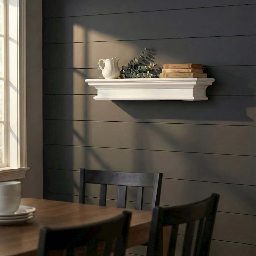 Halifax Classic White Floating Wall Shelf, Medium. Picture 1