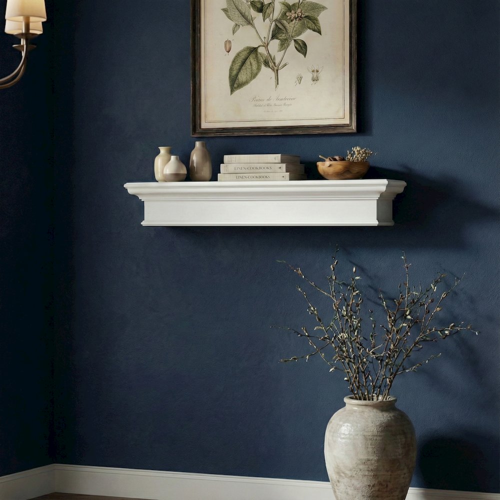 Halifax Classic White Floating Wall Shelf, Long. Picture 1