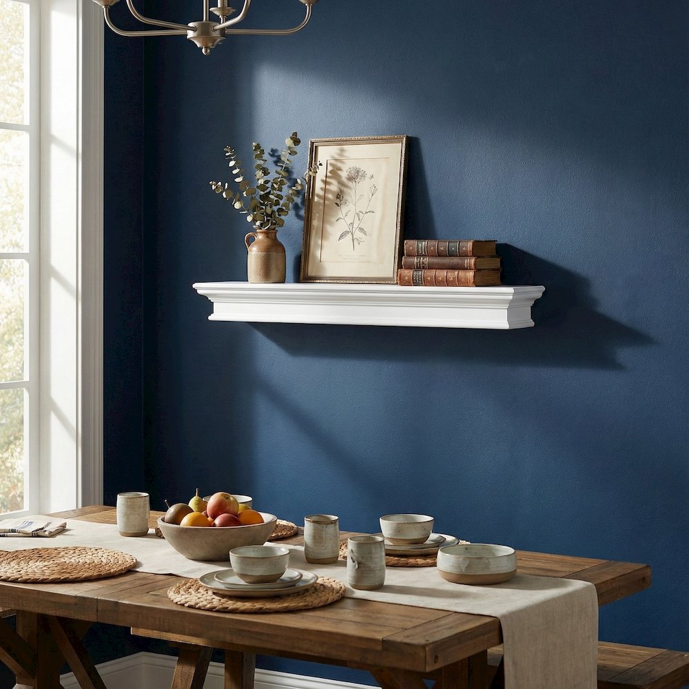 Halifax Classic White Floating Wall Shelf, Extra Long. Picture 1
