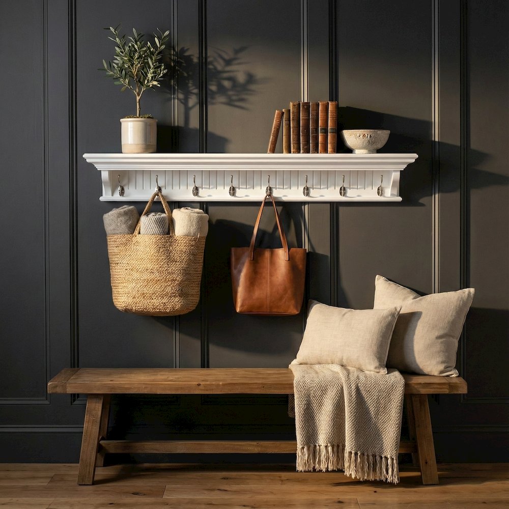 Skansen 8 Hook Coat Rack, Classic White. Picture 1