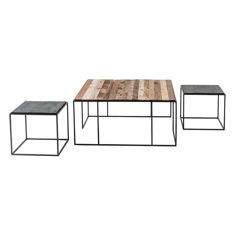 Rustika Rustic Boat Wood & Nordic Black Nesting Coffee Table Set 100cm. Picture 2