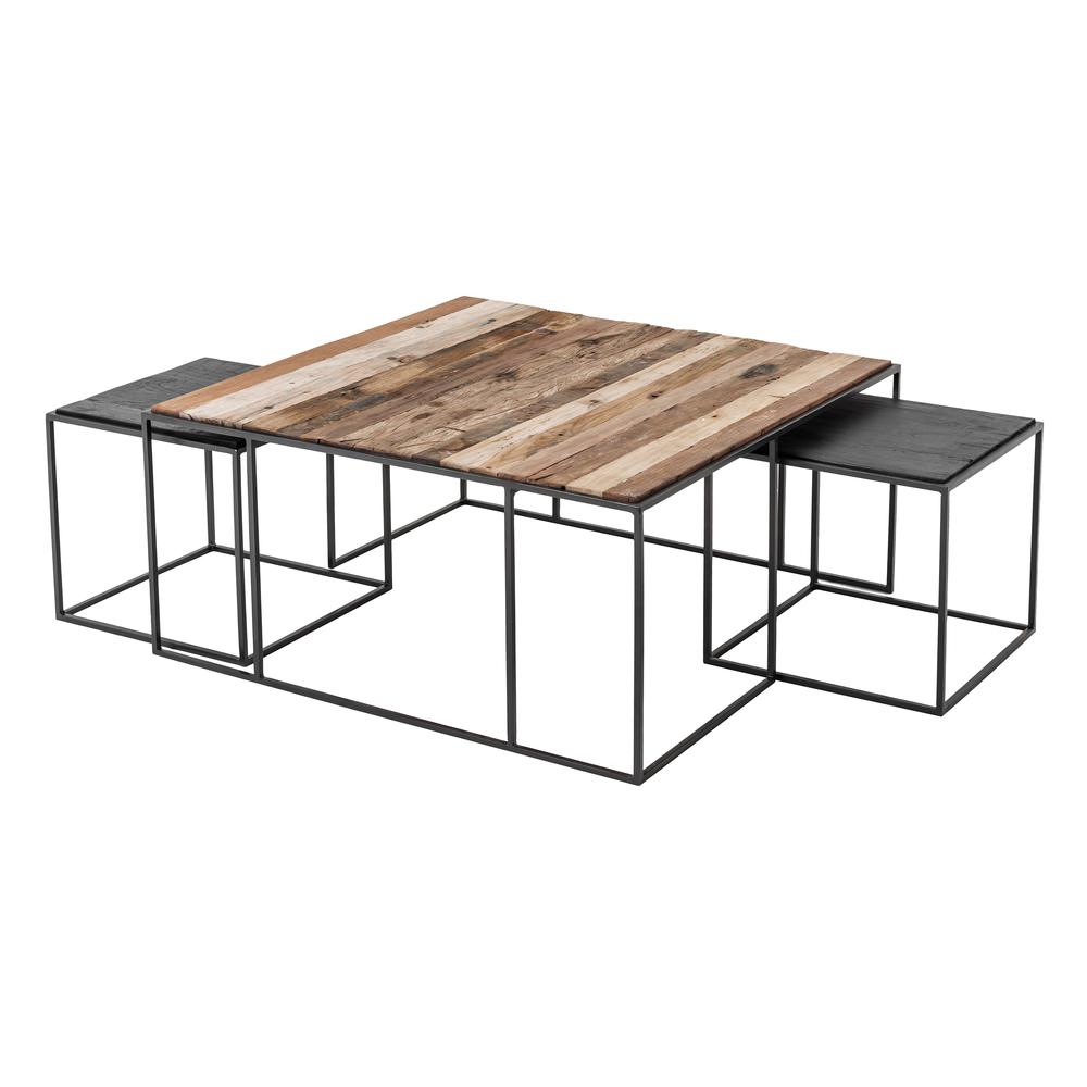 Rustika Rustic Boat Wood & Nordic Black Nesting Coffee Table Set 100cm. Picture 4