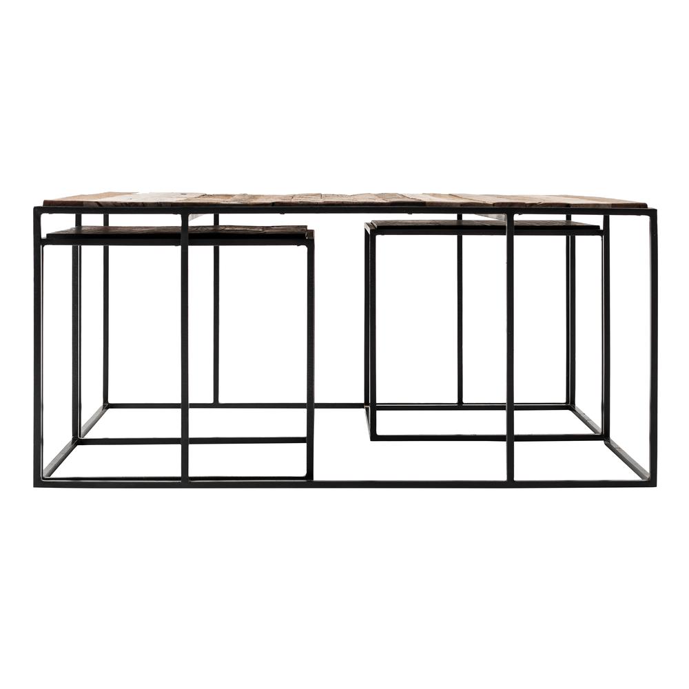 Rustika Rustic Boat Wood & Nordic Black Nesting Coffee Table Set 100cm. Picture 3