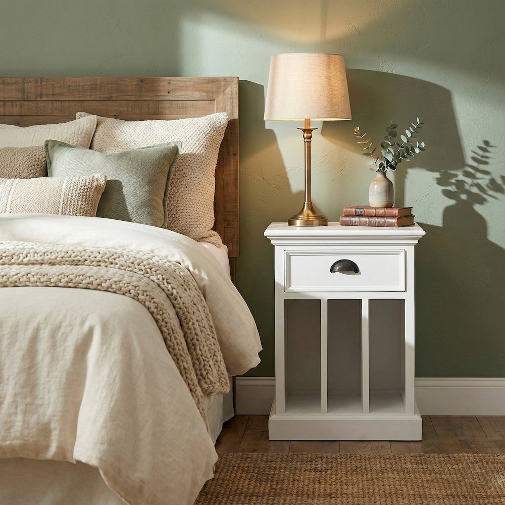 Halifax Classic White Bedside Table with Dividers. Picture 1