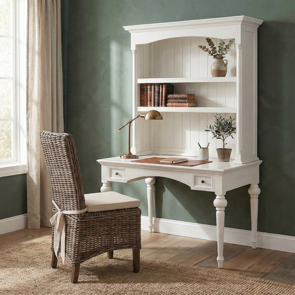 Provence Classic White Secretary Desk with Hutch. Picture 1