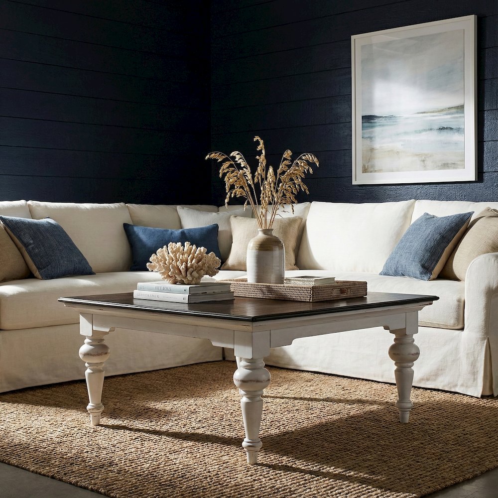 Provence Accent White Distress & Deep Brown Square Coffee Table. Picture 2