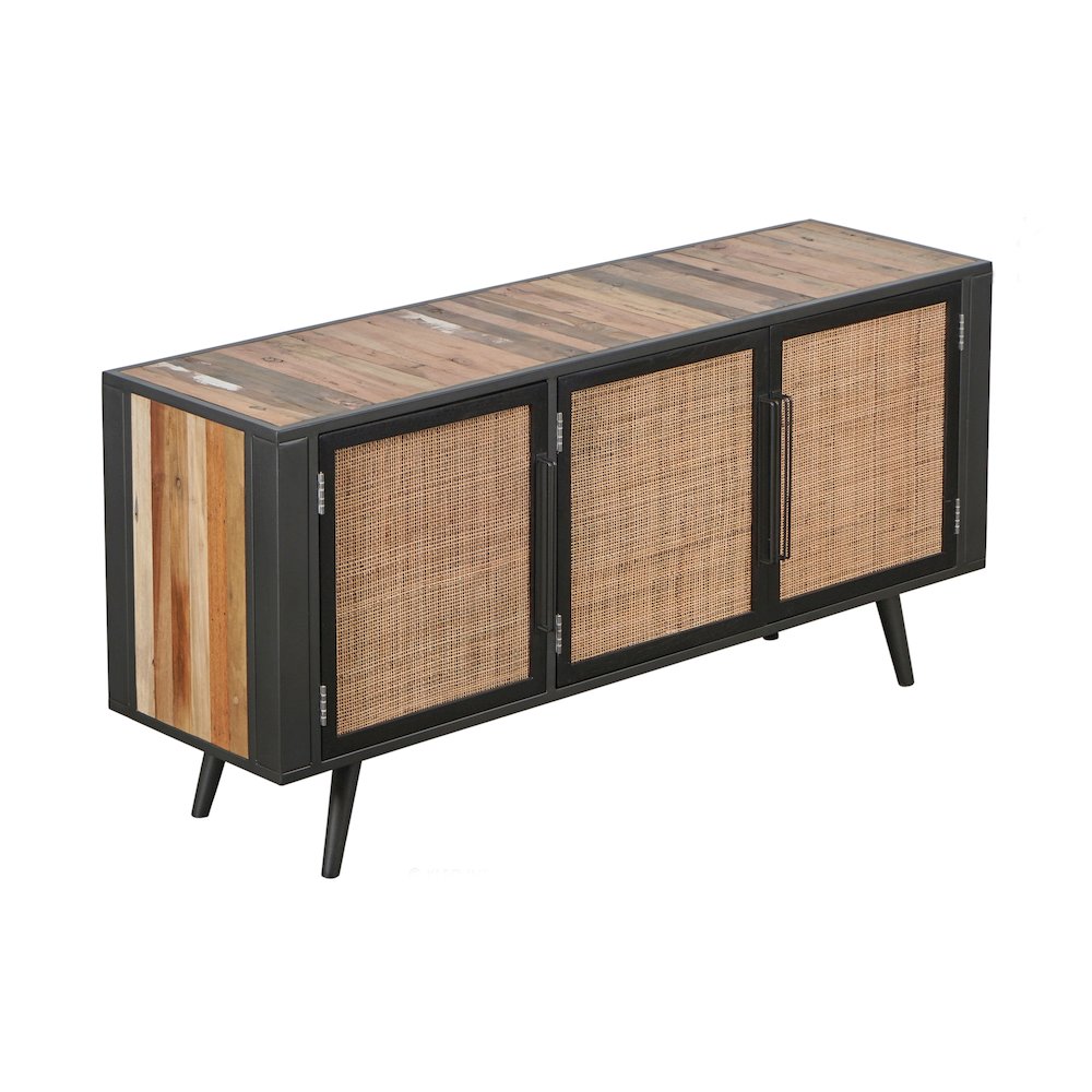 Nordic Rattan TV Dresser 3 Doors, Natural Boat Wood. Picture 2