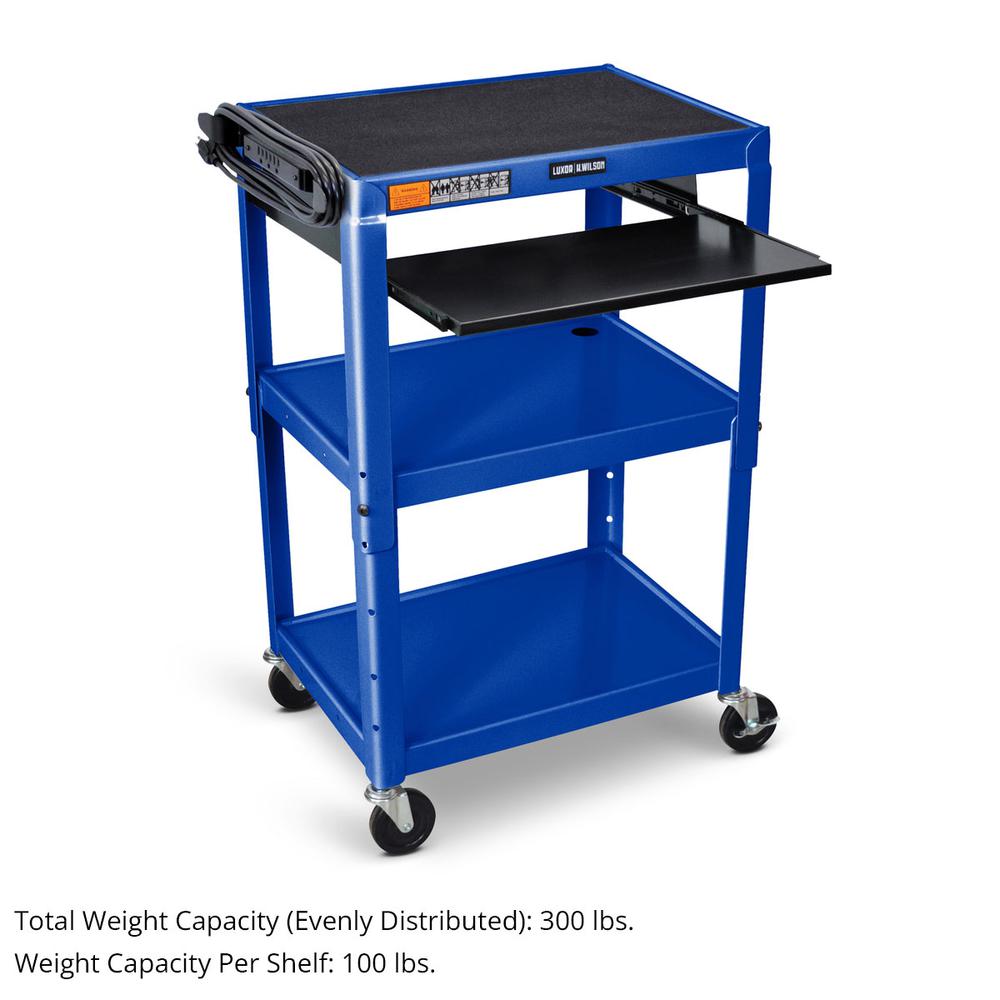 Adjustable-Height Steel Utility Cart - Pullout Keyboard Tray, Royal Blue. Picture 3