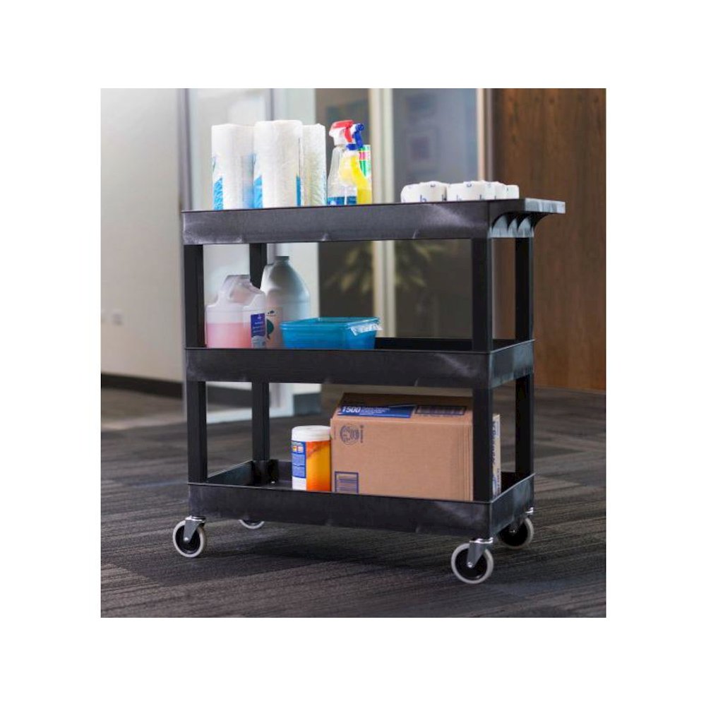 High Capacity 3 Tub Shelves Cart in Black. Picture 10
