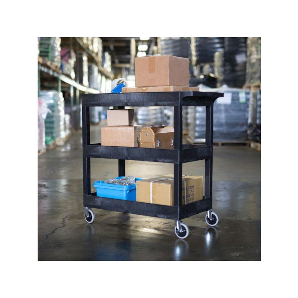 High Capacity 3 Tub Shelves Cart in Black. Picture 8