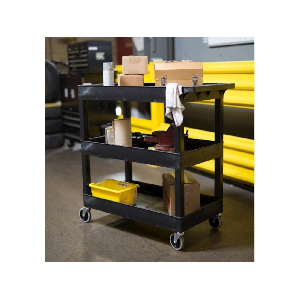 High Capacity 3 Tub Shelves Cart in Black. Picture 9