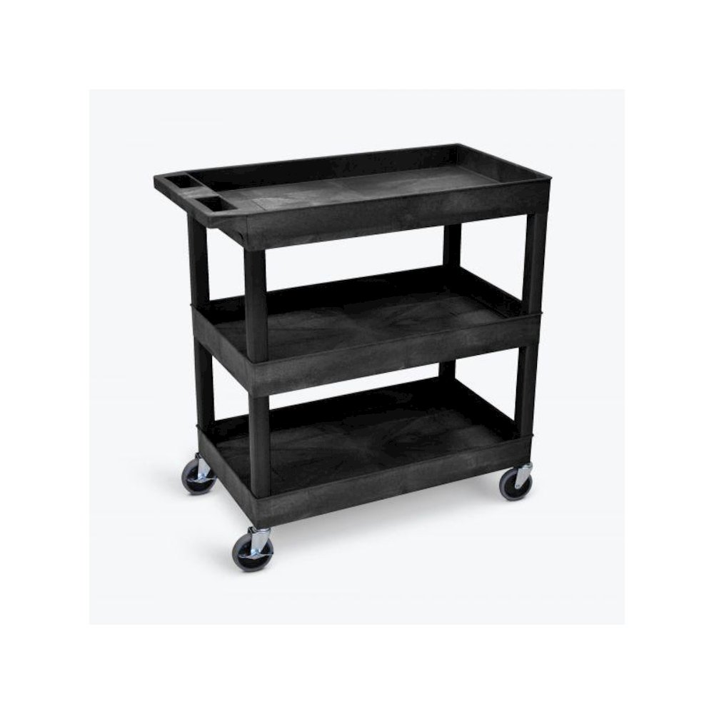 High Capacity 3 Tub Shelves Cart in Black. Picture 1