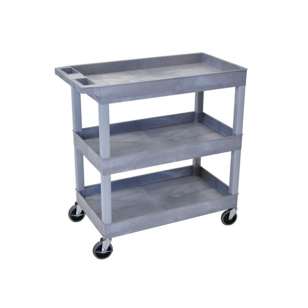 High Capacity 3 Tub Shelves Cart in Gray. Picture 1