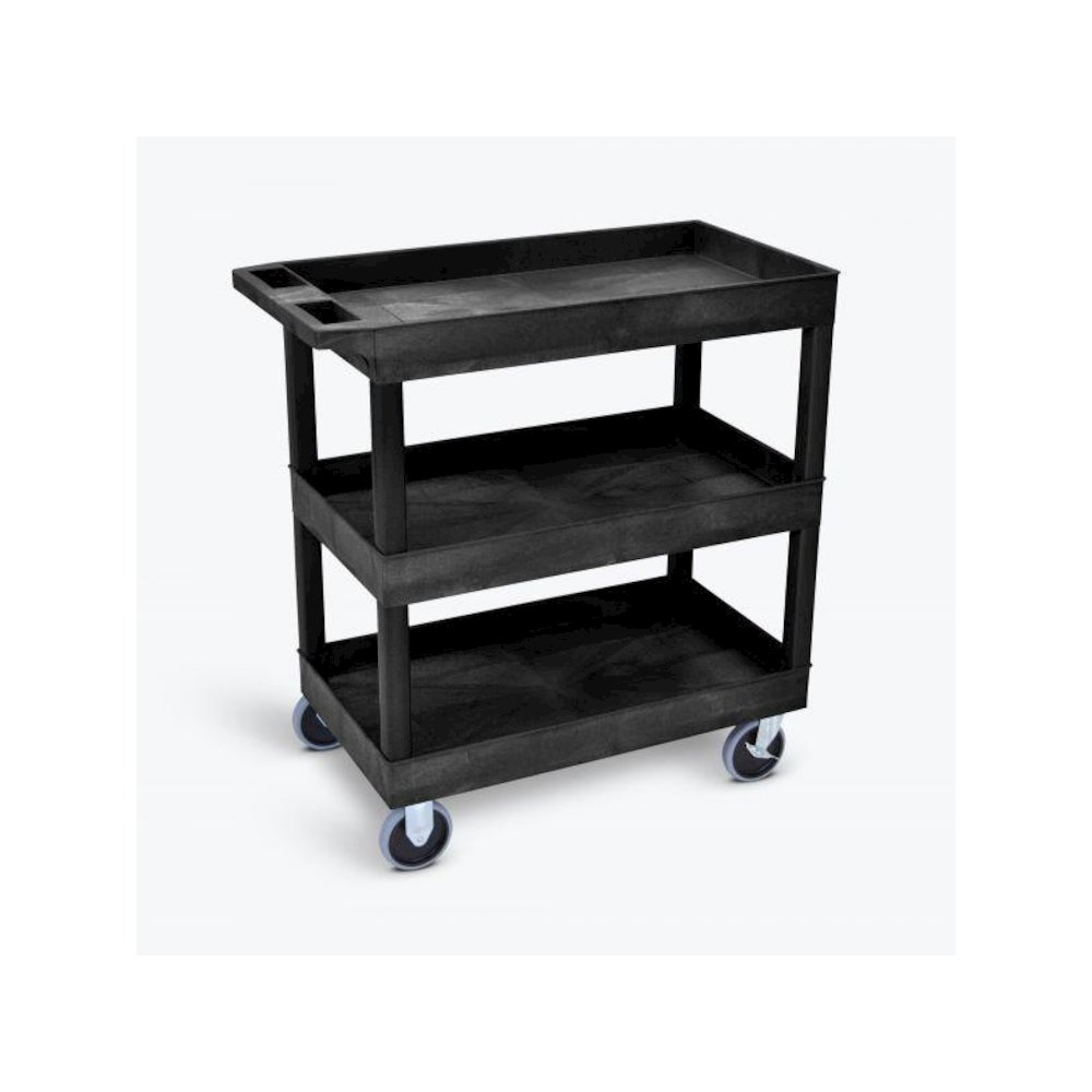 HD High Capacity 3 Tub Shelves Cart in Black. Picture 1