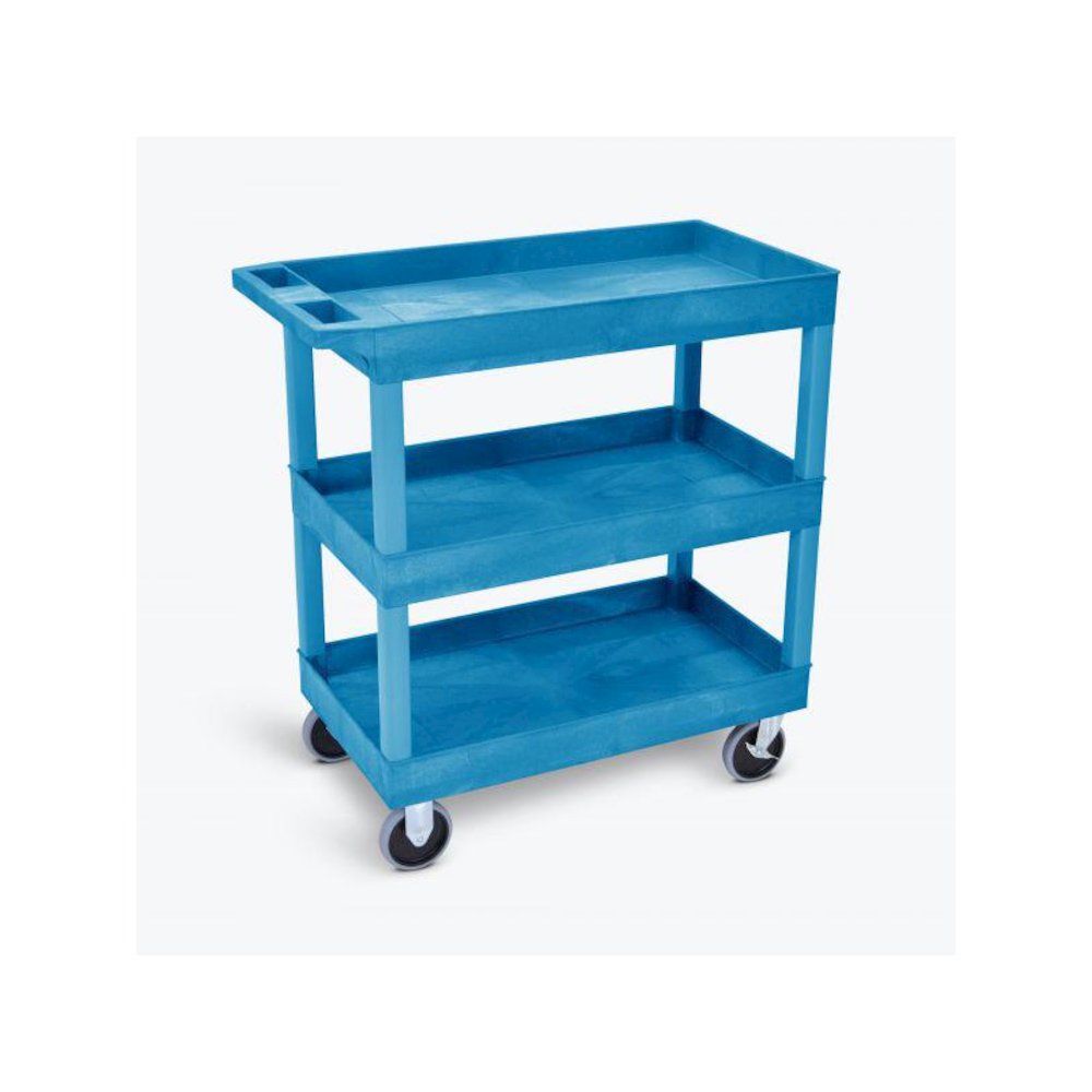 HD High Capacity 3 Tub Shelves Cart in Blue. Picture 1