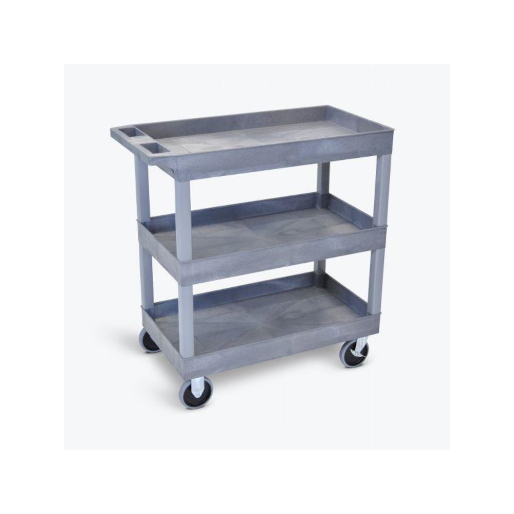 HD High Capacity 3 Tub Shelves Cart in Gray. Picture 1