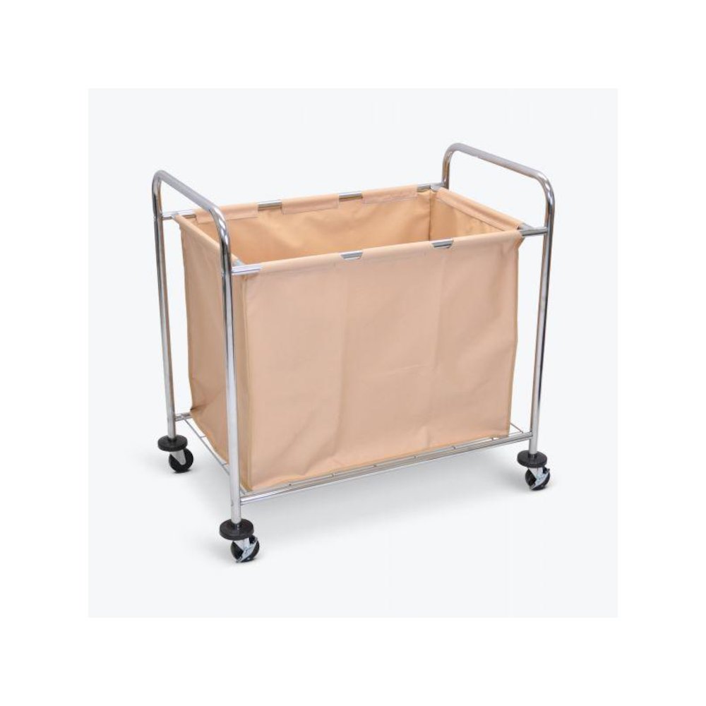 Laundry Cart W/ Steel Frame & Tan Canvas Bag. Picture 1