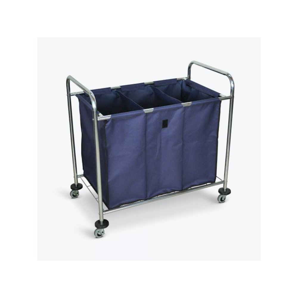 Industrial Laundry Cart W/ Steel Frame & Navy Canvas Bag W/ Dividers. Picture 1