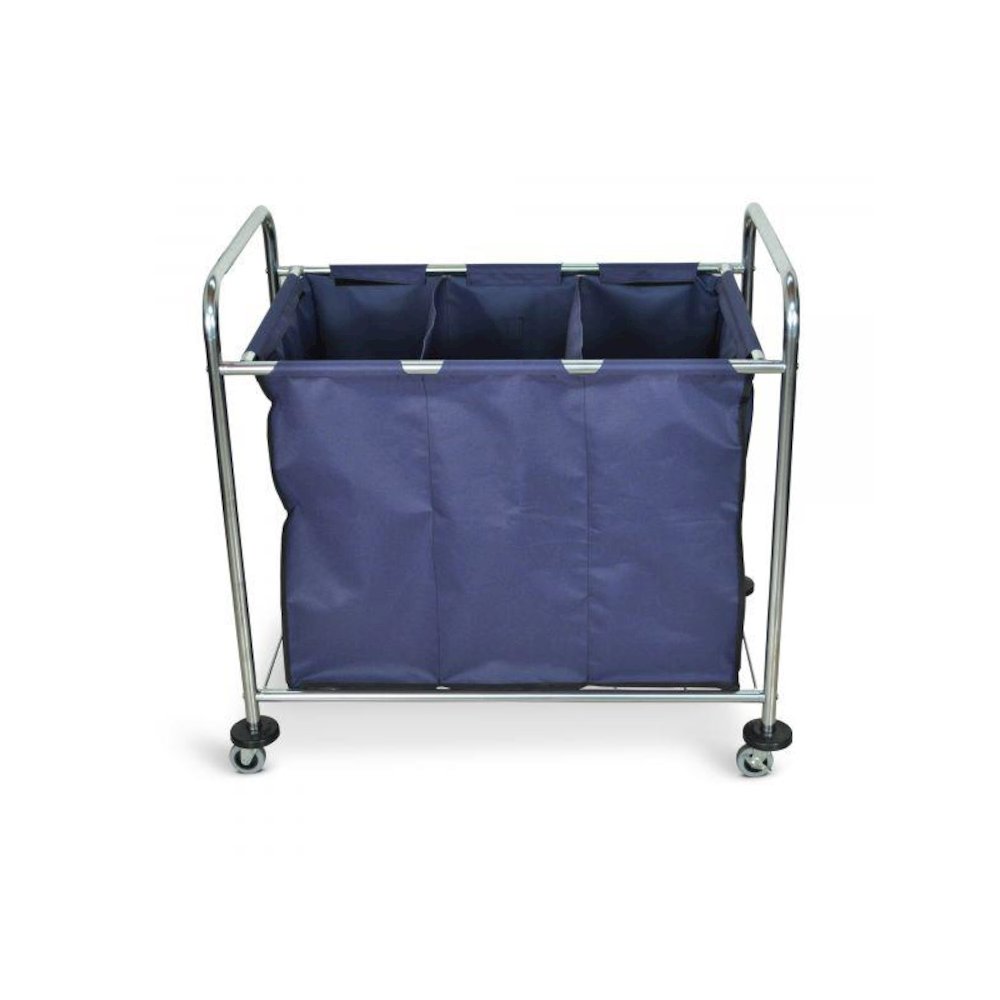 Industrial Laundry Cart W/ Steel Frame & Navy Canvas Bag W/ Dividers. Picture 2