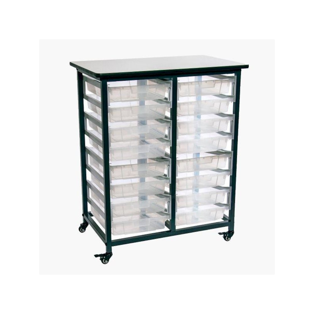 MOBILE BIN STORAGE UNIT - DOUBLE ROW WITH SMALL CLEAR BINS. Picture 1