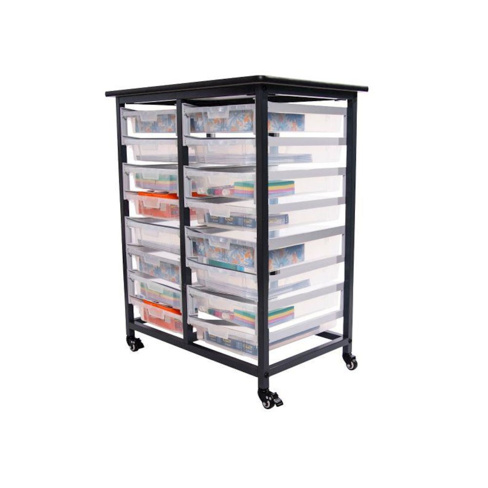MOBILE BIN STORAGE UNIT - DOUBLE ROW WITH SMALL CLEAR BINS. Picture 2