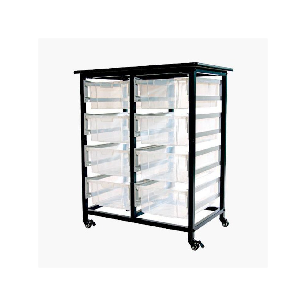 MOBILE BIN STORAGE UNIT – DOUBLE ROW WITH LARGE CLEAR BINS. Picture 1