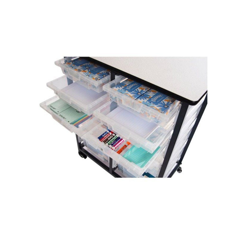 MOBILE BIN STORAGE UNIT DOUBLE ROW WITH LARGE AND SMALL CLEAR BINS. Picture 4