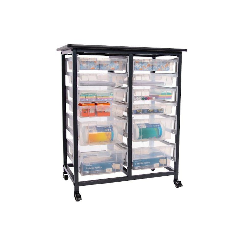 MOBILE BIN STORAGE UNIT DOUBLE ROW WITH LARGE AND SMALL CLEAR BINS. Picture 2