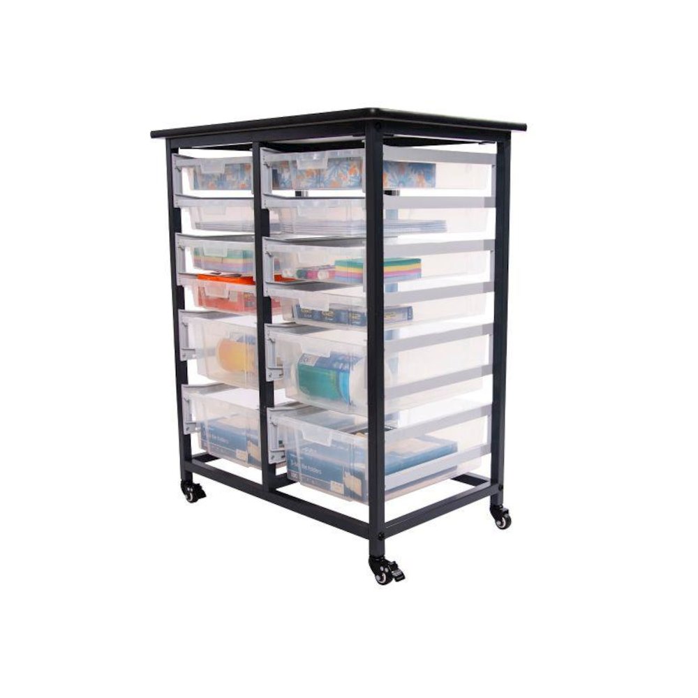 MOBILE BIN STORAGE UNIT DOUBLE ROW WITH LARGE AND SMALL CLEAR BINS. Picture 3