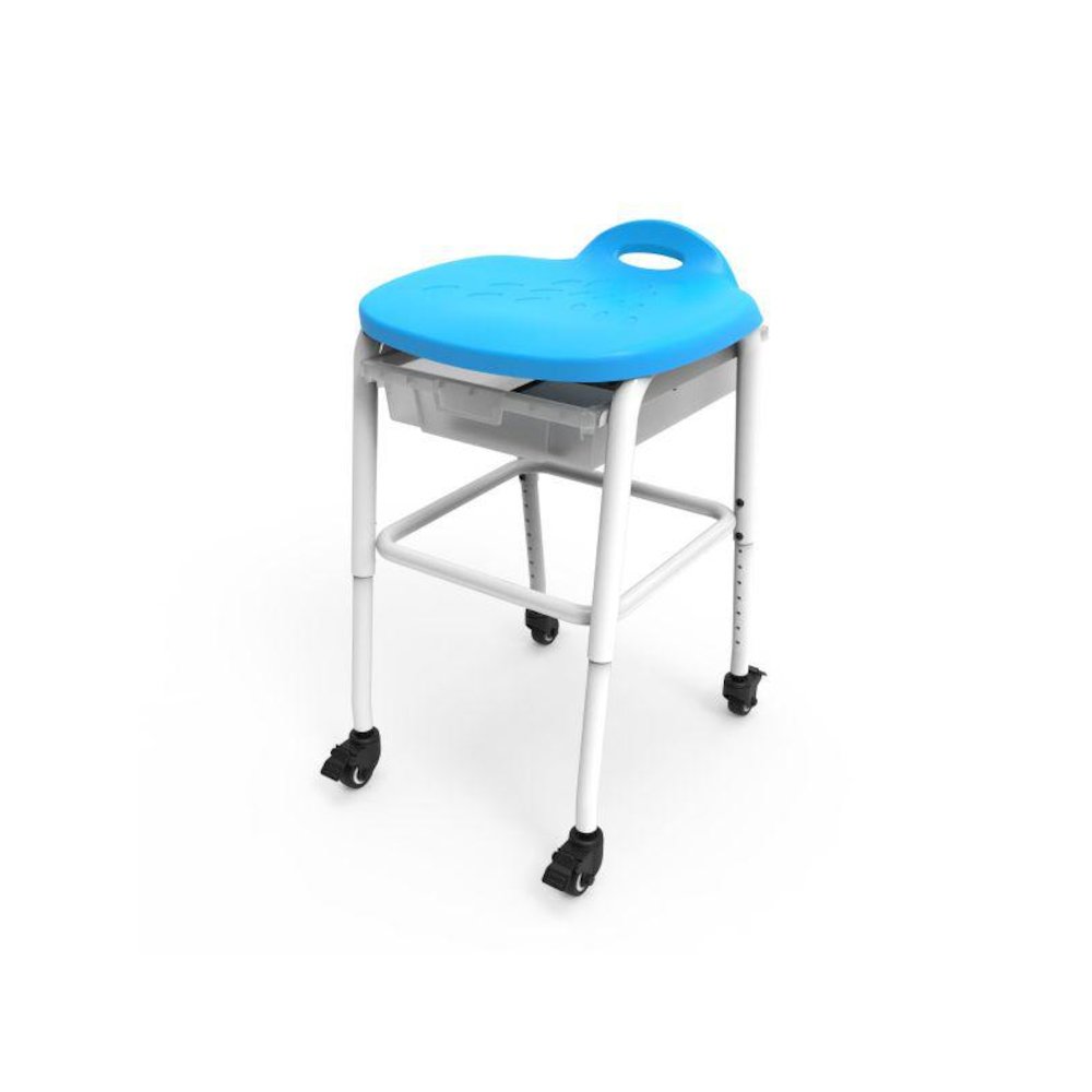 Adjustable-Height Stackable Classroom Stool with Wheels and Storage. Picture 1