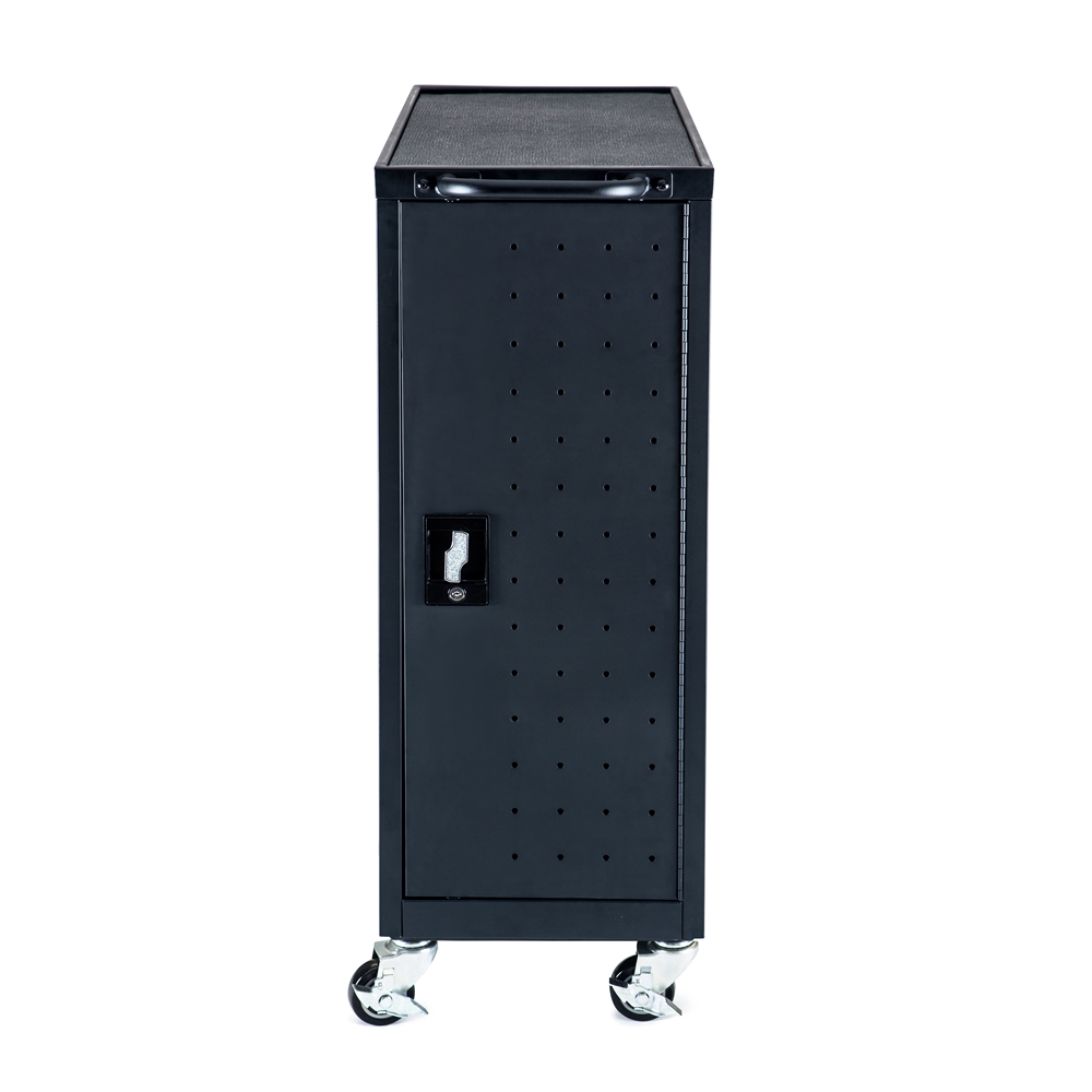Black 12 Chromebook Charging Cart Includes Electrical Outlets. Picture 5