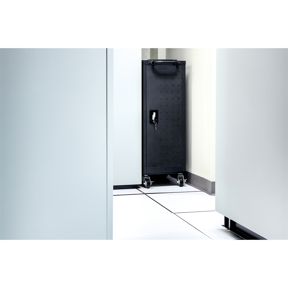 Black 12 Chromebook Charging Cart Includes Electrical Outlets. Picture 8