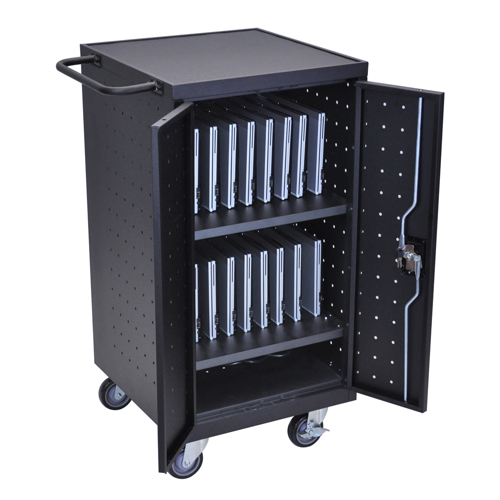 Black 18 Laptop Computer Charging Cart. Picture 1