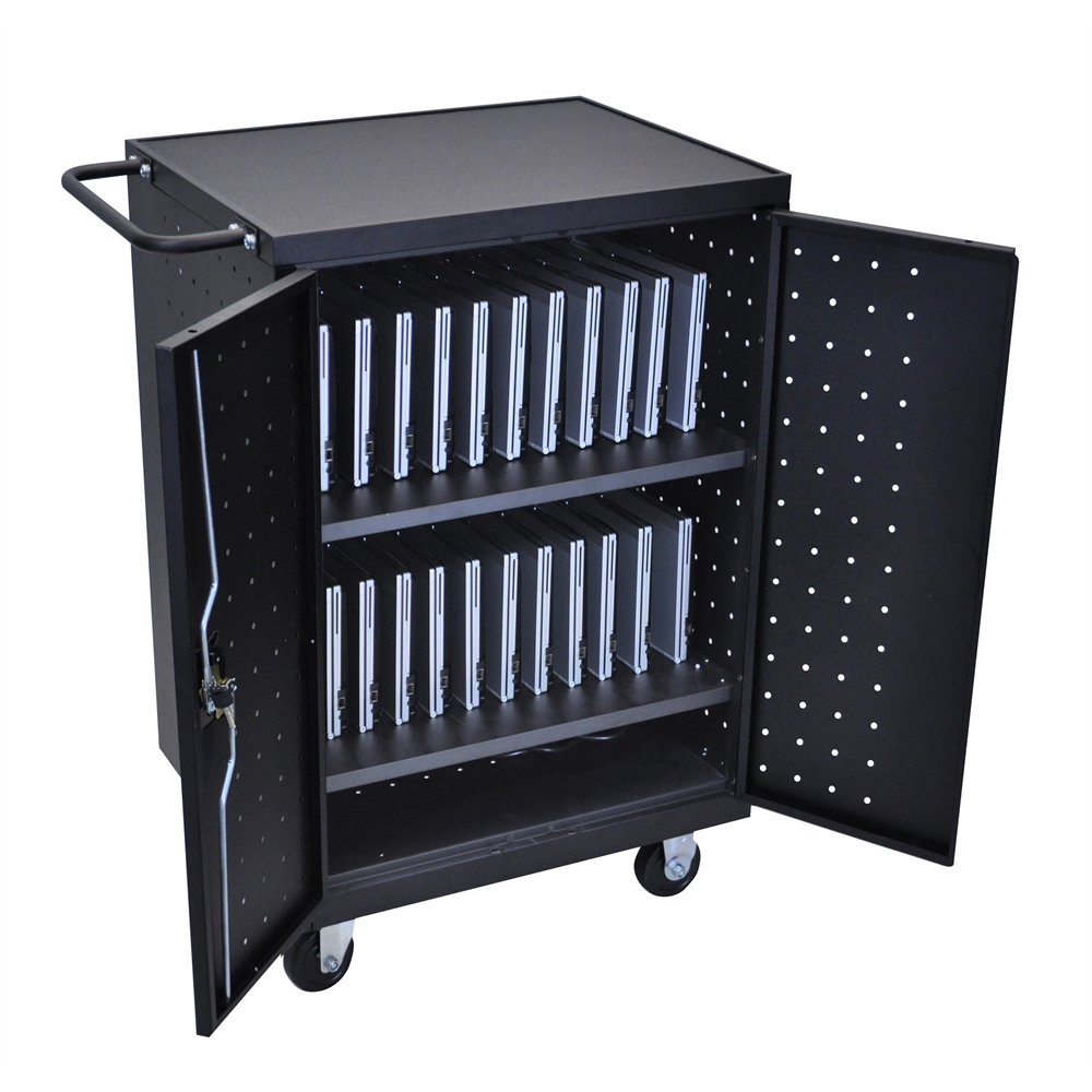 Black 24 Laptop Computer Charging Cart. Picture 1