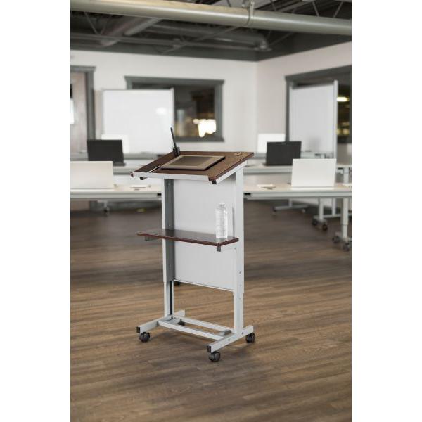LX-ADJ-DW Adjustable Height Lectern Podium Mobile Presentation Station.. Picture 2