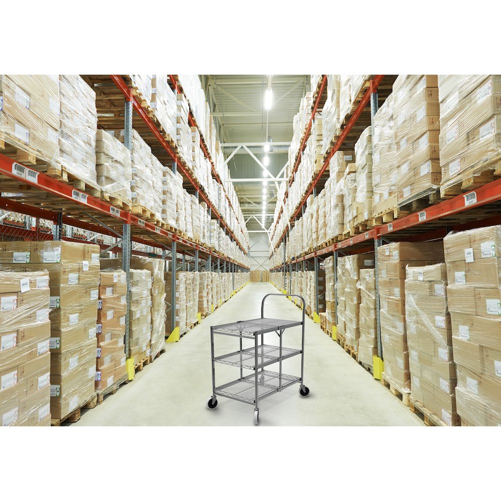 Three-Shelf Collapsible Wire Utility Cart. Picture 2