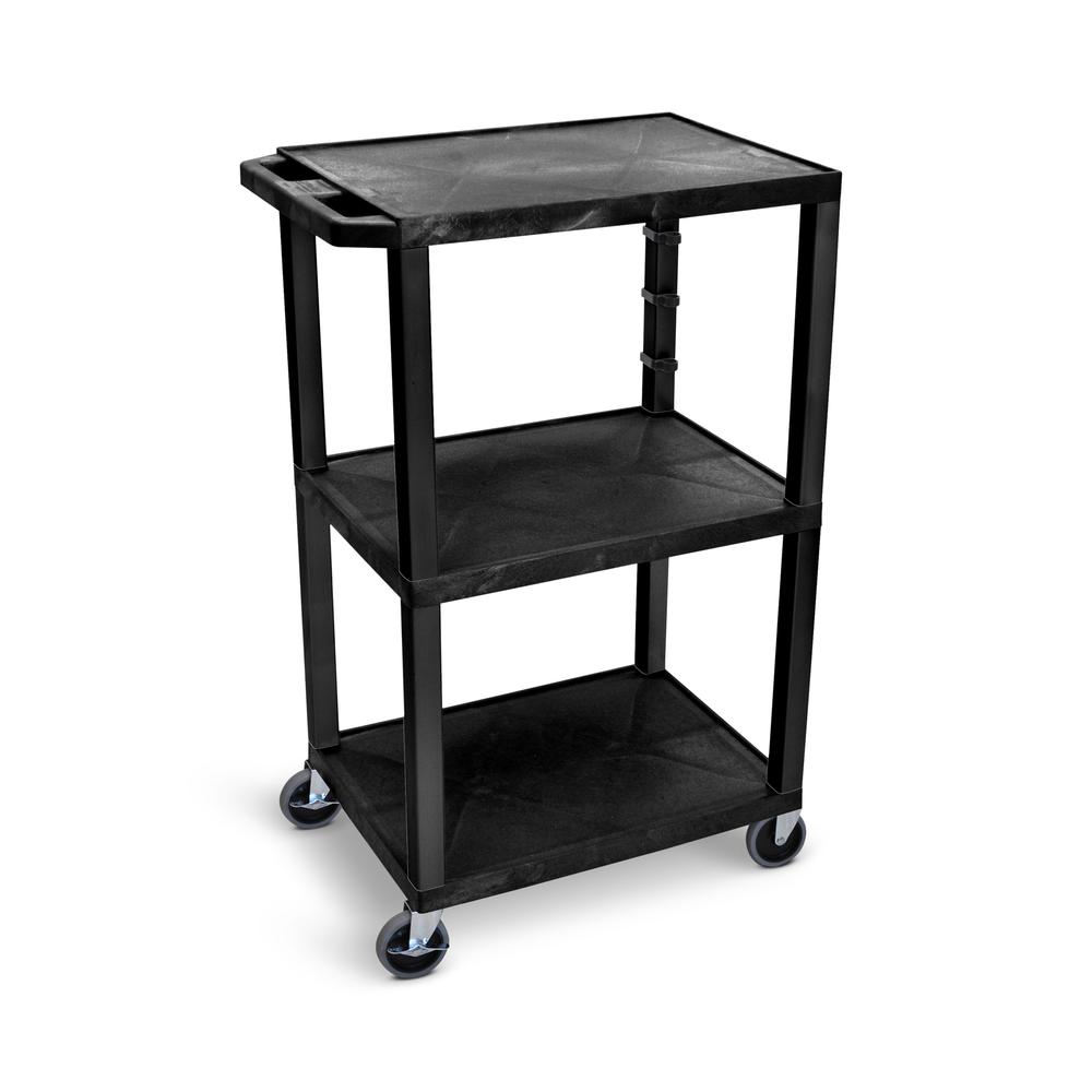 42"H 3-Shelf Utility Cart - Electric, Black. Picture 3