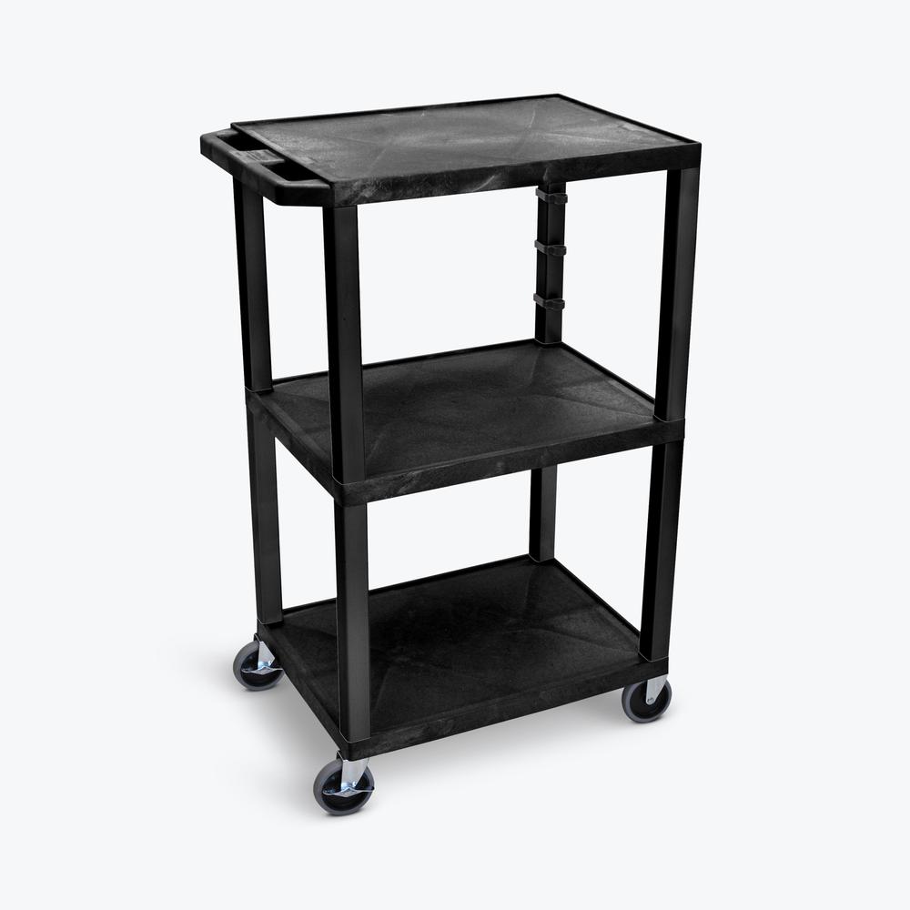 42"H 3-Shelf Utility Cart - Electric, Black. Picture 1