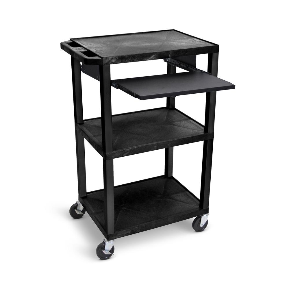 42"H 3-Shelf Utility Cart - Electric, Pullout Shelf, Black. Picture 3