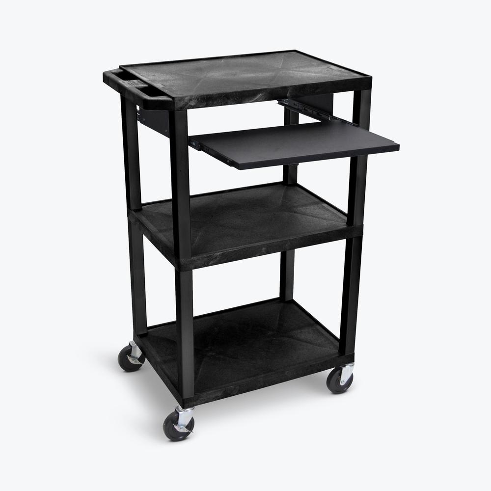 42"H 3-Shelf Utility Cart - Electric, Pullout Shelf, Black. Picture 1