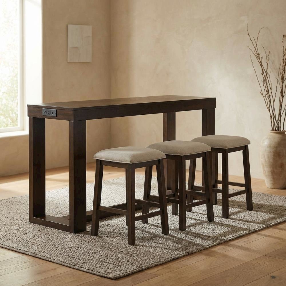 Transitional Bar Table with Shelf, Multi Counter Height Dining Table,Brown. Picture 3