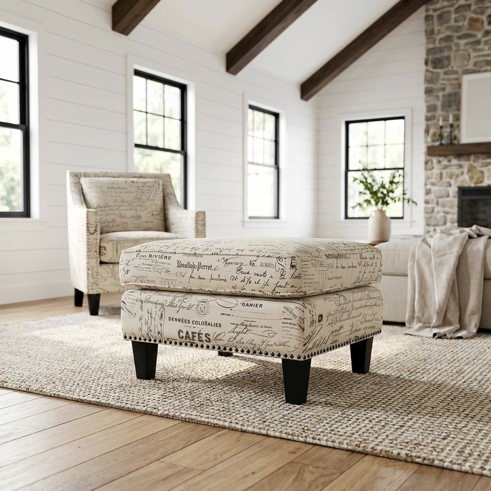 Upholstered Script Ottoman, Traditional Accent Footstool for Living Room,Brown. Picture 2