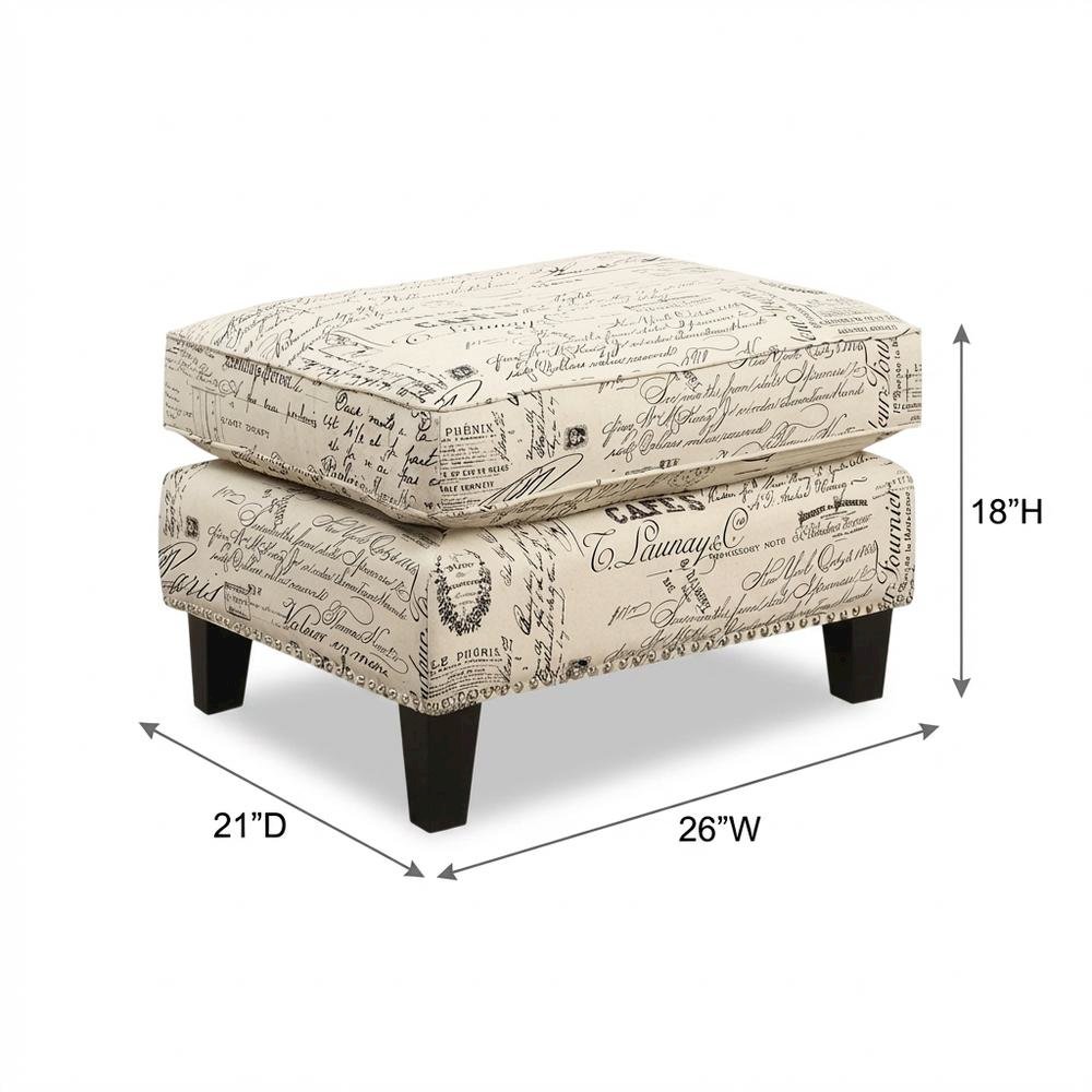 Upholstered Script Ottoman, Traditional Accent Footstool for Living Room,Brown. Picture 4