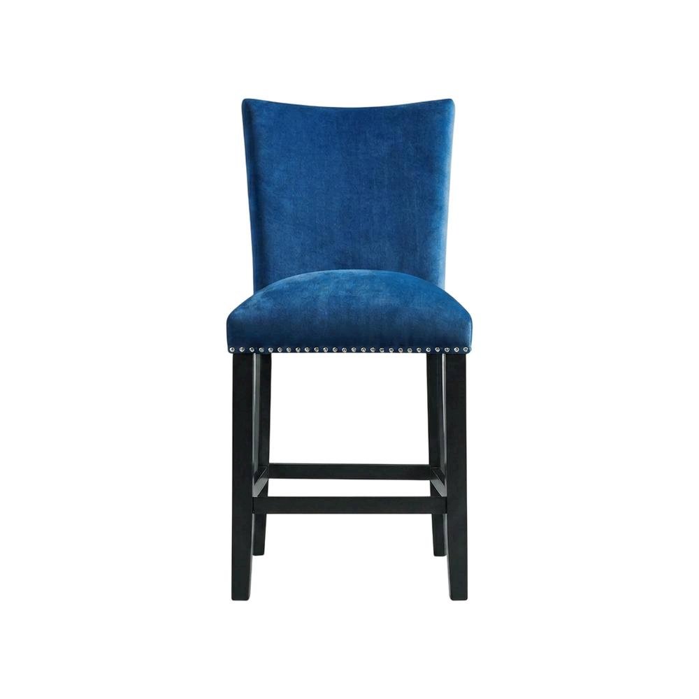 Velvet Upholstered Counter Stool, Glam Accent Chair for Kitchen Dining,Blue. Picture 1